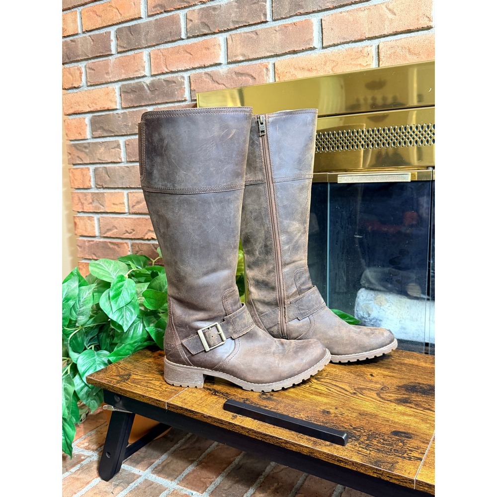Timberland Riding Boots Womens Brown Oiled Leather Buckle Size 8.5